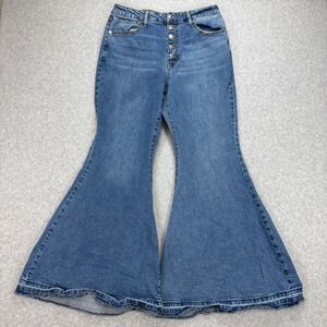Wild Fable Highest Rise Extreme Flare Jeans Womens 14 Blue Raw Hem Button Fly
